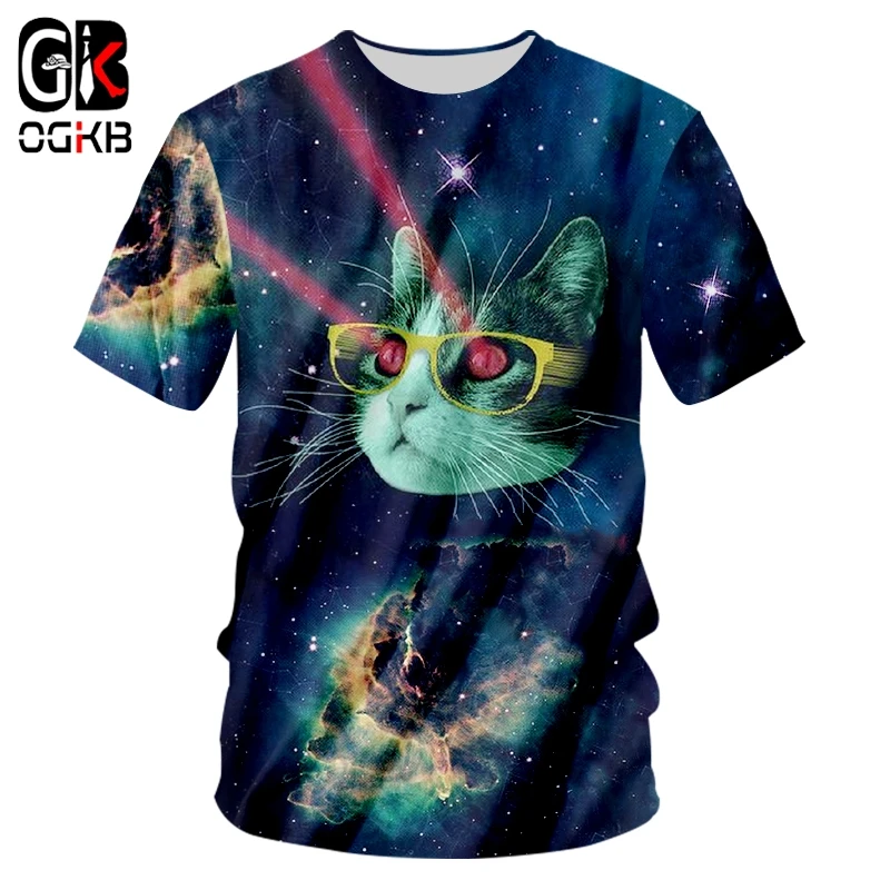 

OGKB T Shirts Homme Fashion O-neck 3D Tee Shirt Print Starry sky cat Streetwear Oversized Clothing Unisex T Shirts Drop Ship