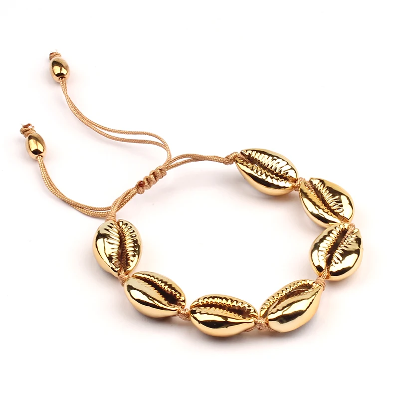 Женский браслет из сплава и натуральной раковины полностью Плетеный