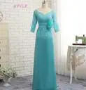 Платья для матери невесты, кружевные бирюзовые платья для мамы с v-образным вырезом и короткими рукавами, вечерние платья для свадьбы - Цвет: same as the photo