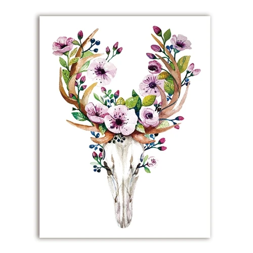 Богемный акварельный олень постер с изображением черепа художественные принты