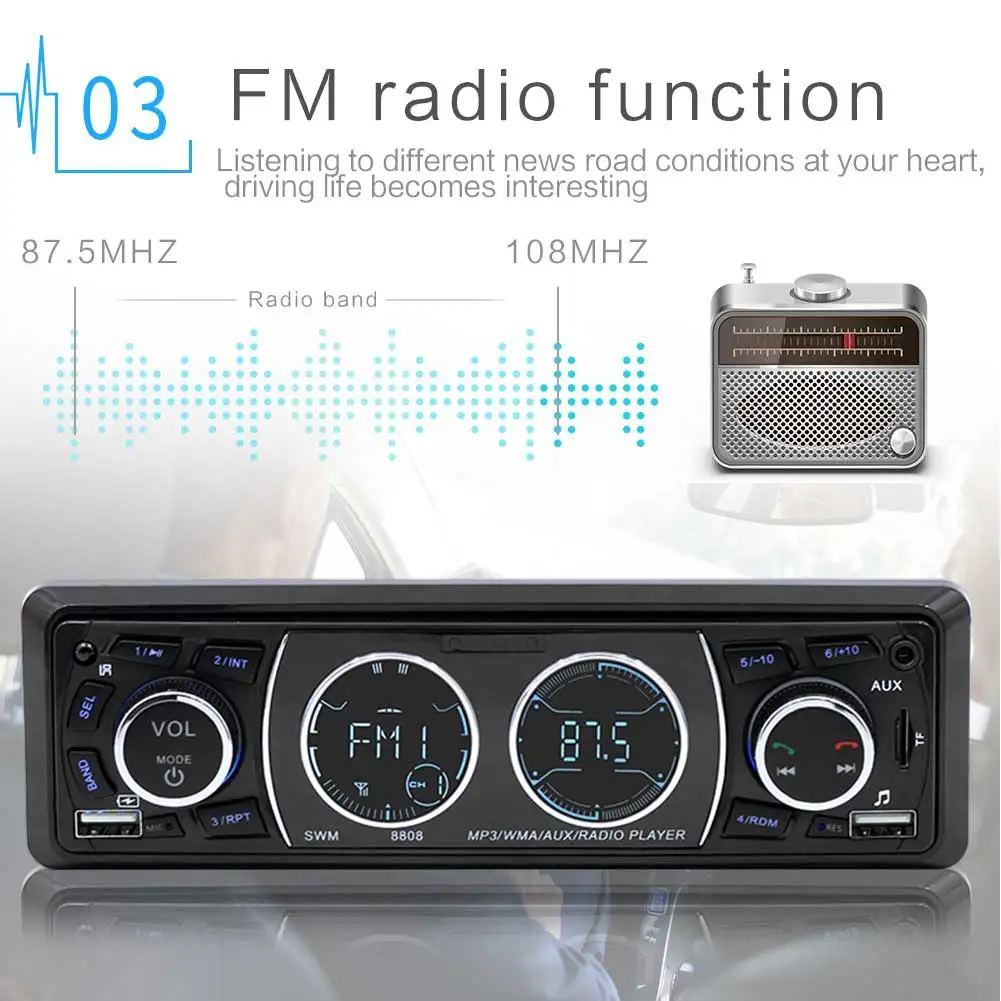 Автомагнитола 1 Din Авторадио MP3 мультимедийный плеер Bluetooth аудио AUX/TF/USB FM приемник