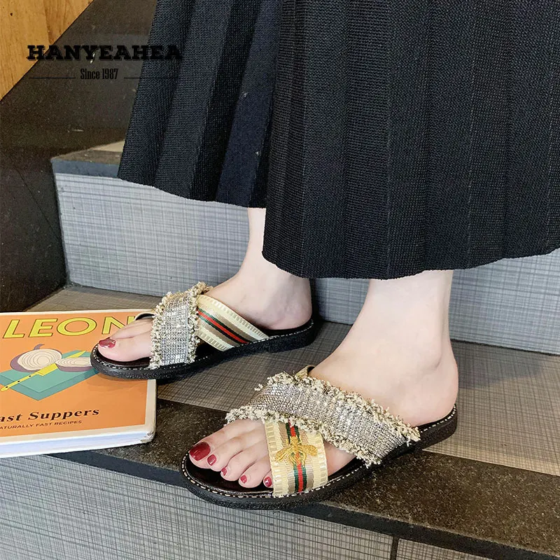 Streetwear Women's Summer Shoes Fashion Classic Flat Slippers Soft Fashionable Black Beige | Обувь