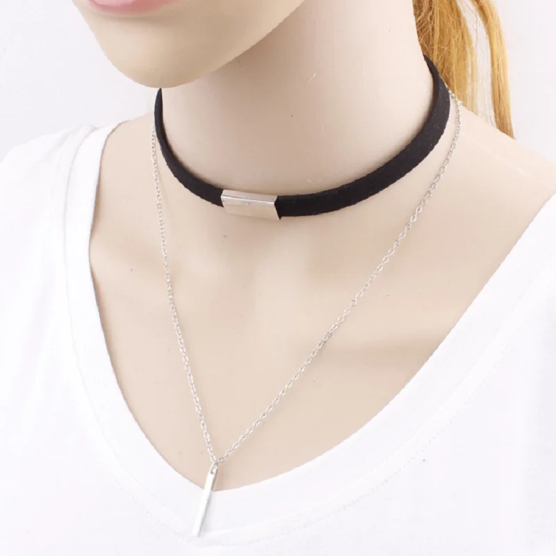 Горячий Продавать Корейской Velvet Choker Колье Золото Серебро Цепи Бар Чокеры