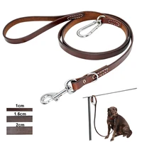 leather pitbull dog leash durable large dog leashed with mountaineering buckle outdoor pet leads leashes for medium large dogs