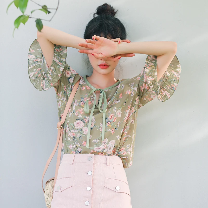 Для женщин рубашки Kawaii для девочек Ulzzang шикарный Труба рукавом лук футболка с