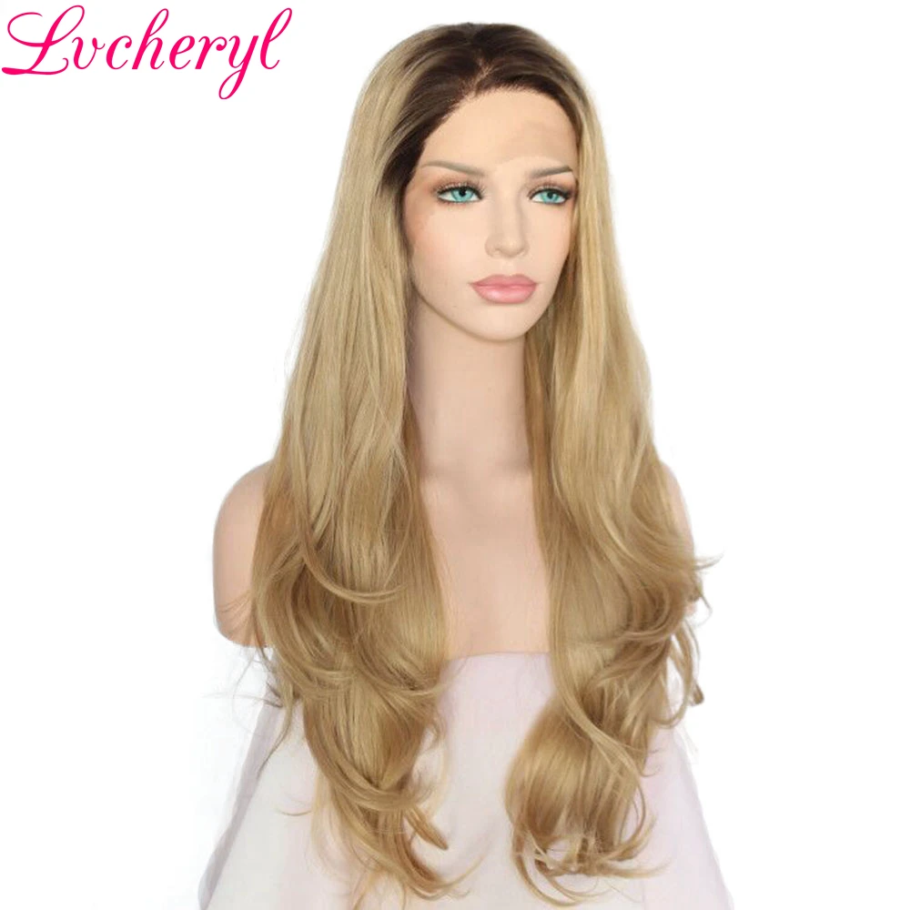 Lvcheryl руки связали темные корни ombre блондинка естественные волнистые
