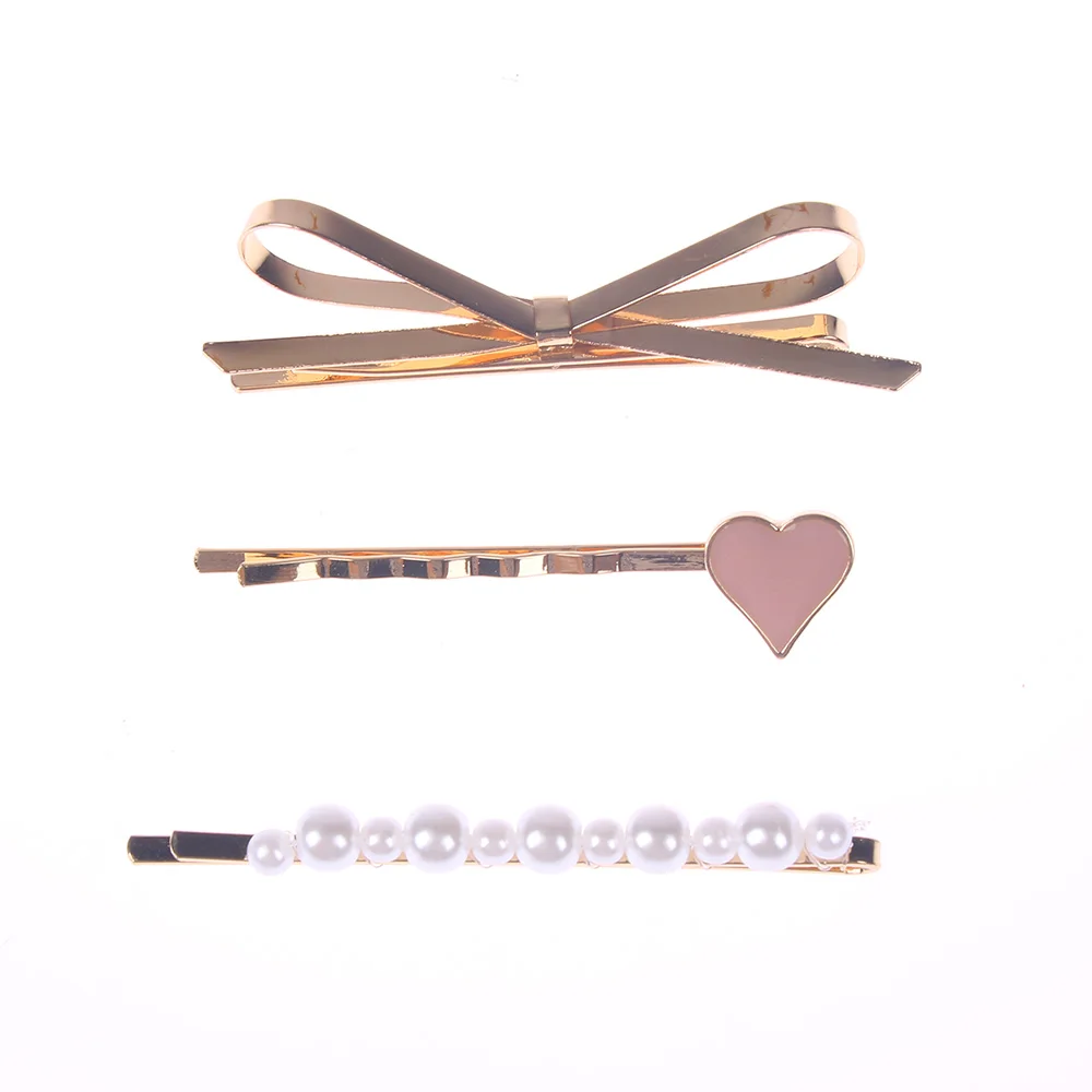 Металлические заколки для волос с бантом и жемчугом 3 шт./компл. женские в форме