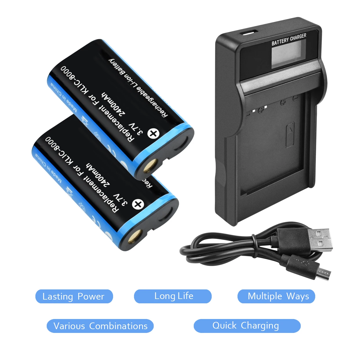 2 шт KLIC 8000 литий ионный Батарея 3 7 V 2400 mAh + 1 Порты и разъёмы Зарядное устройство с