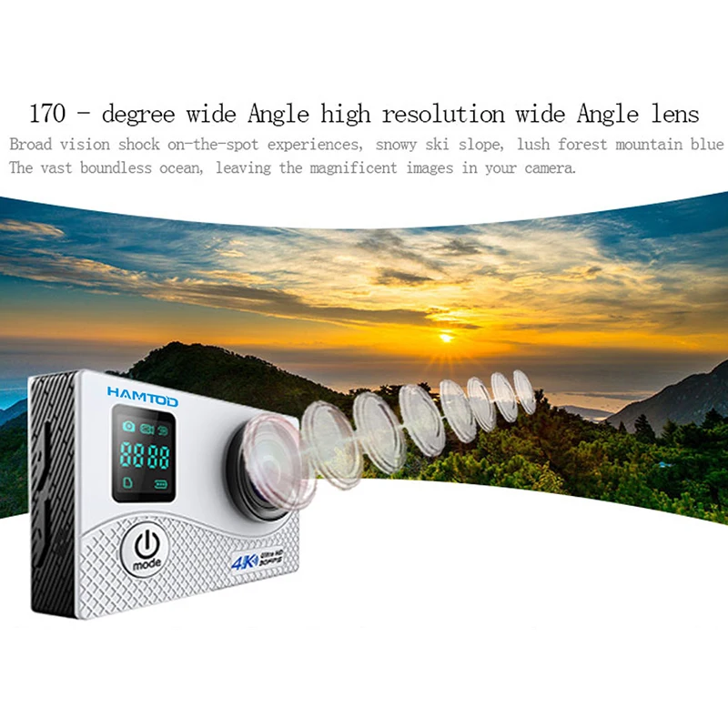 HAMTOD H8A 4K 30pfs WiFi экшн камера 2 0 дюйма LCD + 66 экран 1080P HD Дайвинг Водонепроницаемая мини