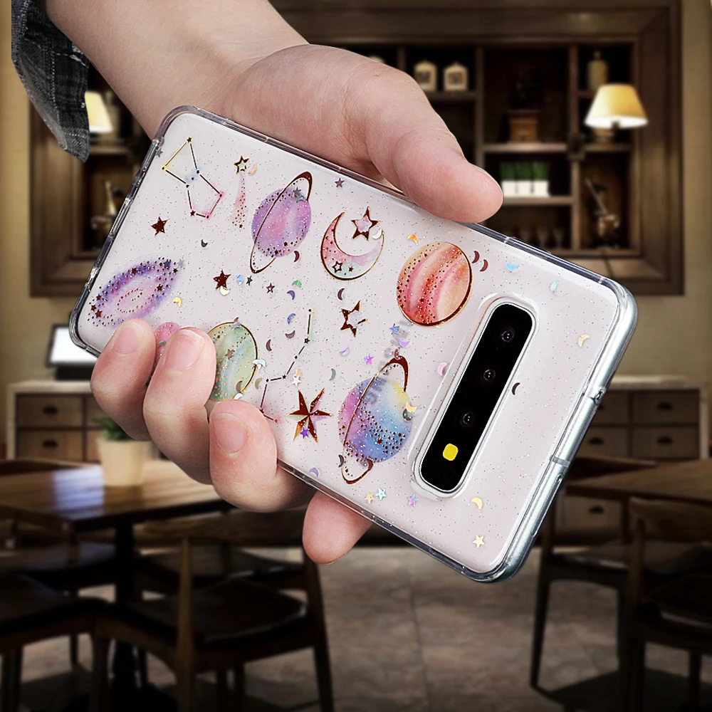 LOVECOM Epoxy Phone Case For Samsung Galaxy Note 10 A10 A20 A30 A40 A50 A60 A70 S10 Planet Star Transparent TPU Back Cover | Мобильные