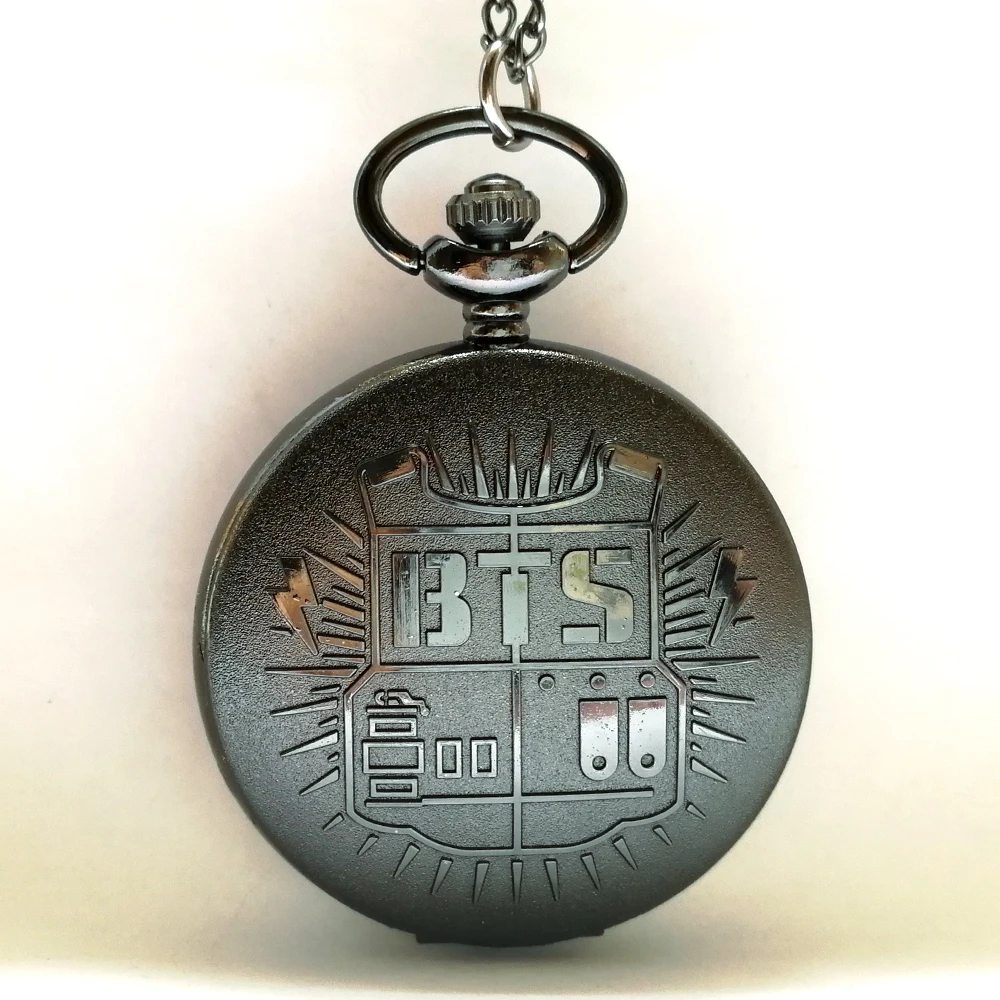 Black color Бронзовые/черные BTS/Bangtan мальчики музыкальная команда корейский человек пение группа кварцевые карманные часы Аналоговые кулон ожерелье унисекс подарки - Цвет: Black color