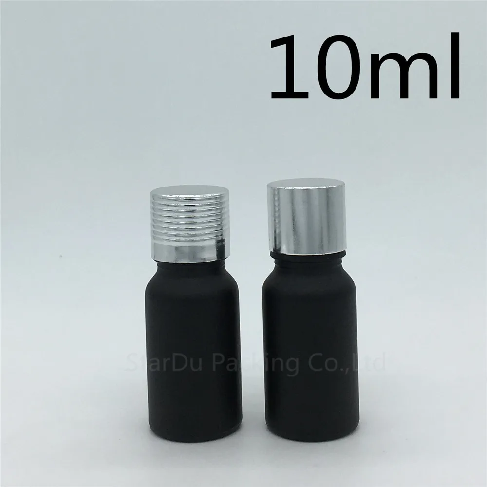 

12pcs 10ML Black Frosted Glass Bottle Vials Essential Oil Bottle With Silvery Screw Cap 10cc Perfume Bottles