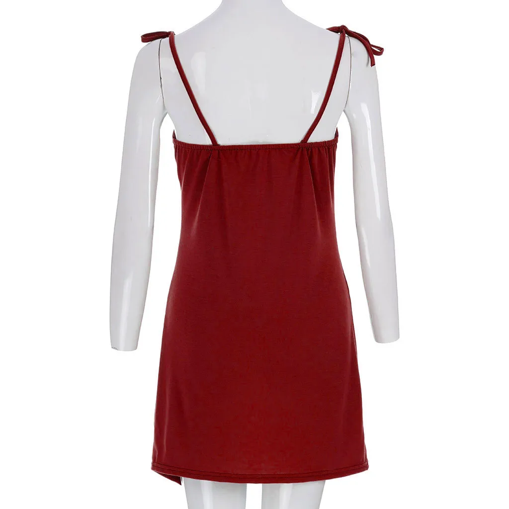 Женское однотонное платье на бретельках пикантное мини летние вечерние платья