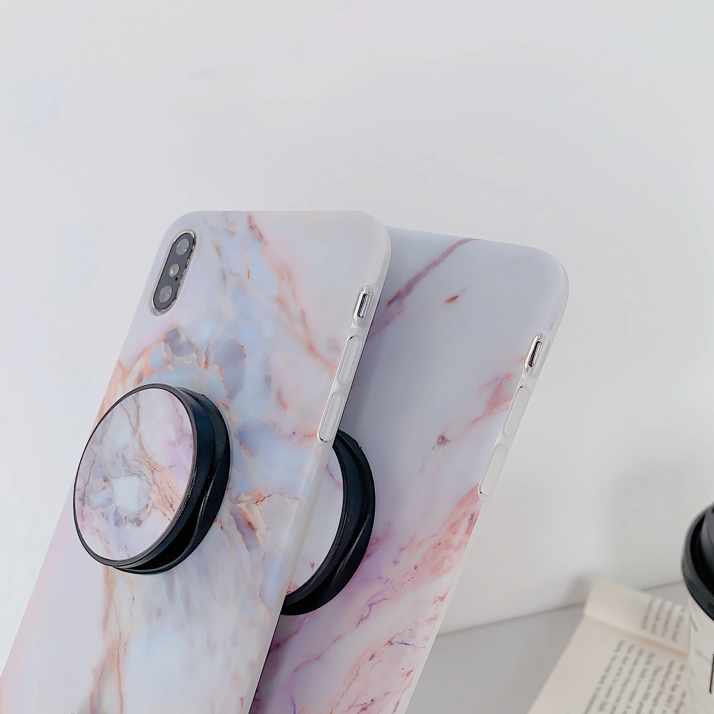 Glossy White Crimson Marble Kickstand Stand Ring Holder Phone Case for iPhone XS Max XR X 6 6s 7 8 10 Plus i8P Back Cover Funda |