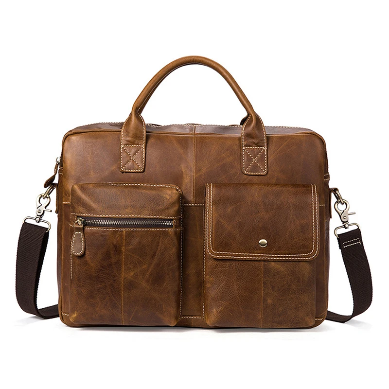 2018 New Men Briefcases Genuine Leather Men s Handbag Vintage Laptop Briefcase Business Messenger Shoulder Bags Men s Bag
