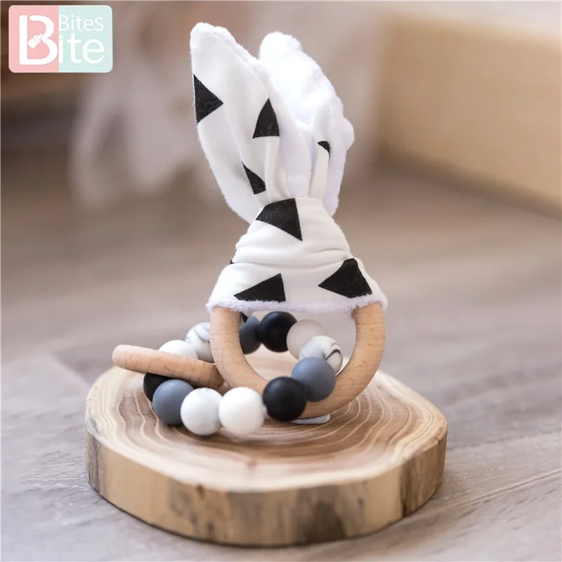 Укусы 1 шт. силиконовые детские игрушки 0-12 месяцев погремушка заячьи ушки 56 мм