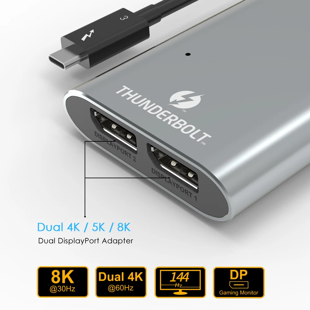Адаптер Wavlink Thunderbolt 3 с двумя портами дисплея 8K адаптер USB C концентратор 4K и 5K@ 60 Гц сплиттер типа C видео дисплей 【 Intel Certified】