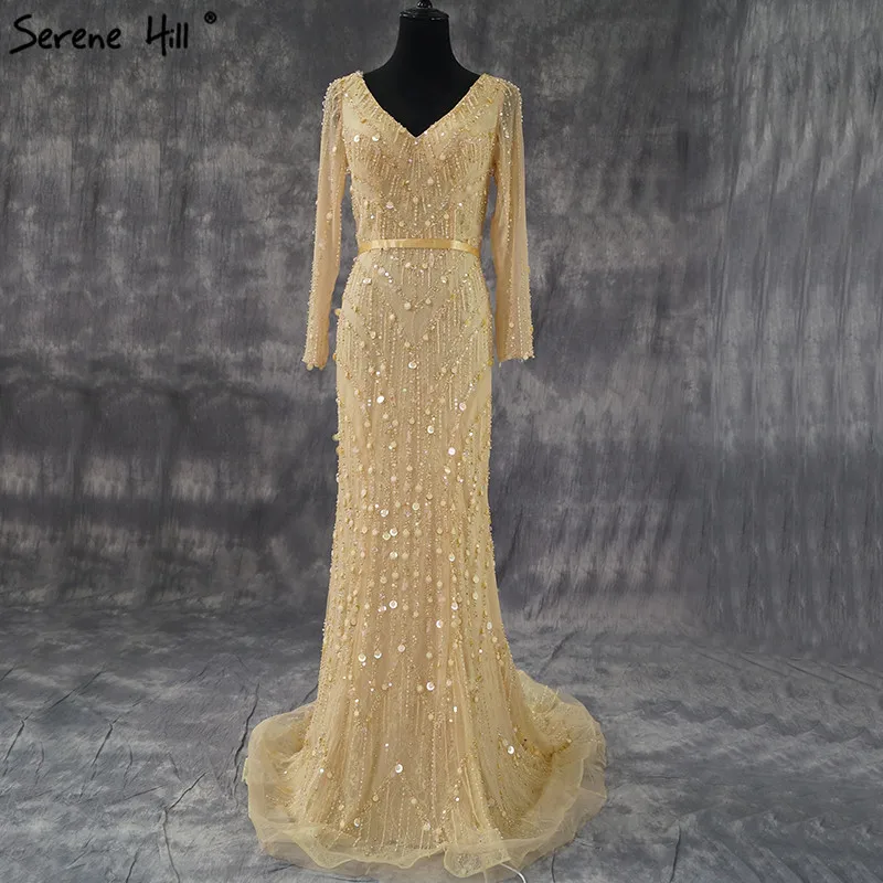 Дубай Robe De Soiree Роскошные вечерние платья с длинным рукавом настоящая фотография Кристалл Блестки темно-синий Русалка Вечерние платья BLA6010