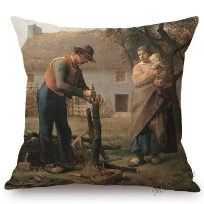 Jean Francois Millet Pastoral Realism Oil Painting The Gleaners Harvest Home Decoration Art Pillow case Linen Sofa Cushion Cover - Цвет: T304-15