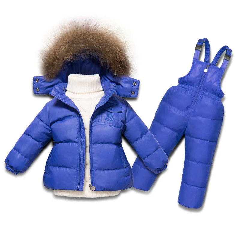 

Winter Children Clothing Sets Duck Down Jacket+Jumpsuit Snow Ski Suit Raccoon Fur Collar Kids Girls Boys Clothes Set TZ220