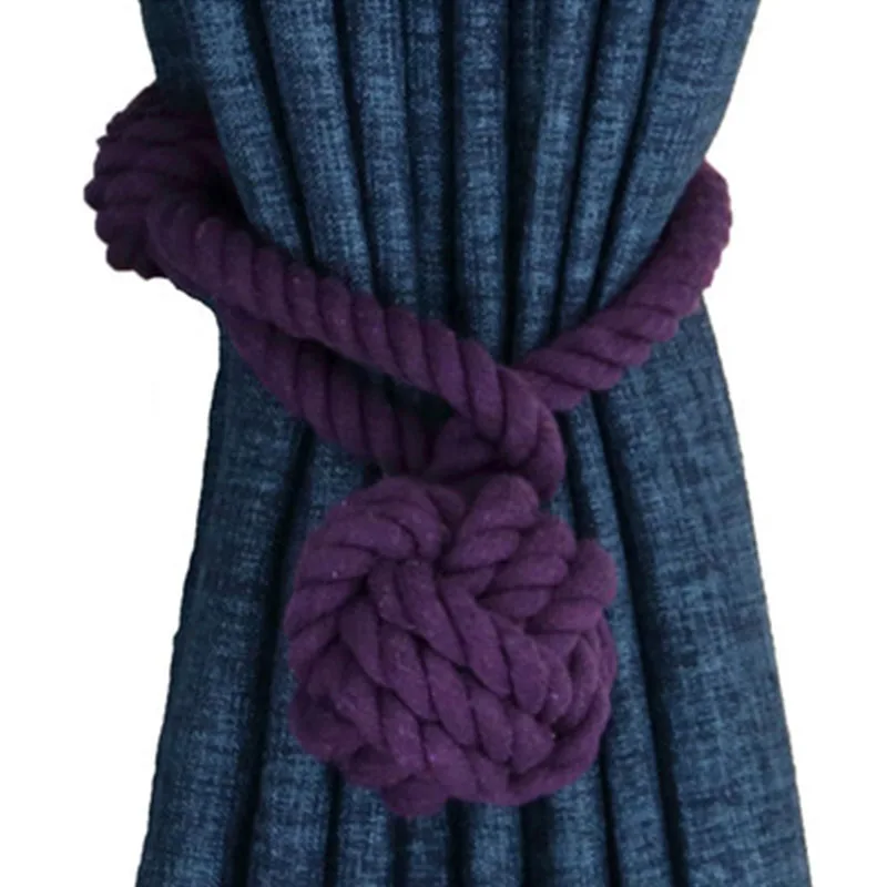dark purple 1 шт. красочные ручной работы из хлопка конопли трикотажные Аксессуары для штор привязанная веревка занавес Пряжка ремень для комнаты занавески s - Цвет: dark purple
