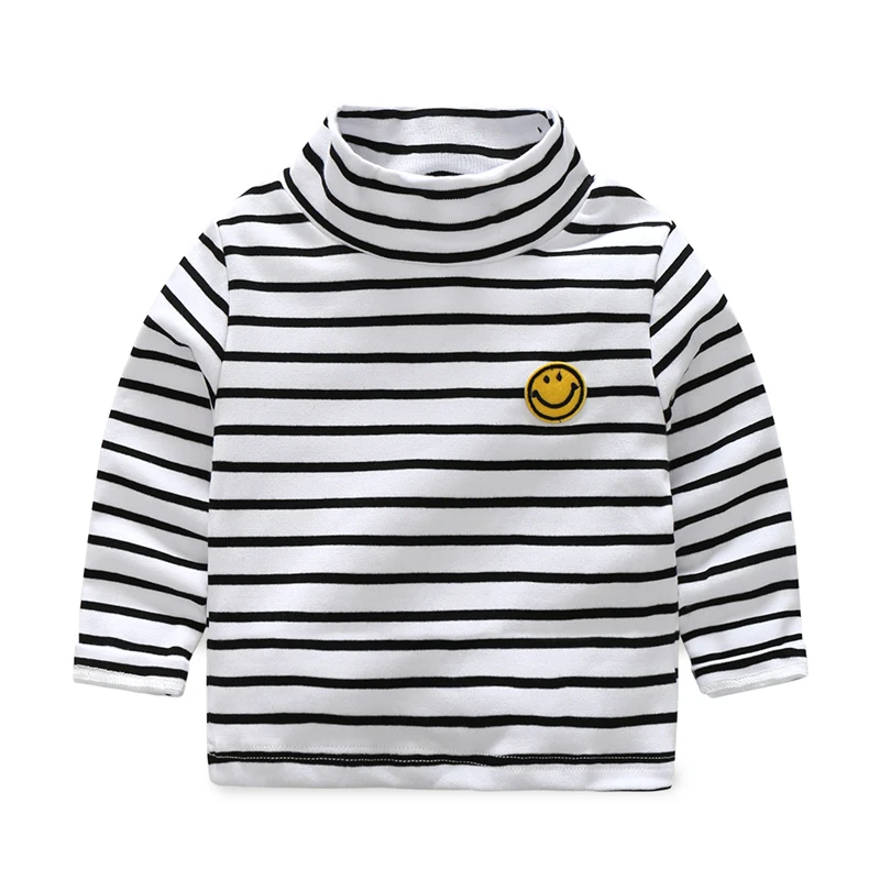 Однотонные футболки для маленьких мальчиков осень с высоким воротником длинными