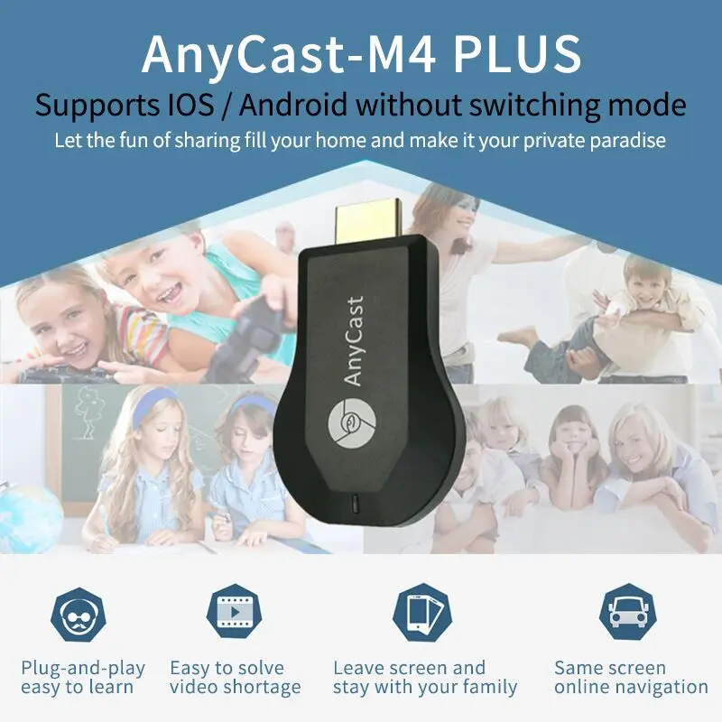 Беспроводной Wi Fi приемник для AnyCast M4 Plus 1080P дисплей HDMI медиа видео ленточный