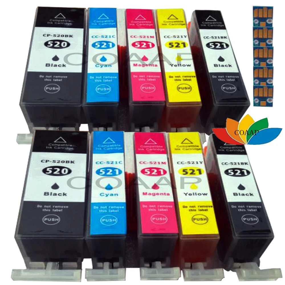 10 новых 520 521 чернильных картриджей для совместимых Canon CLI-521XL PGI-520XL Pixma MX860 MP540 MP560 MP630