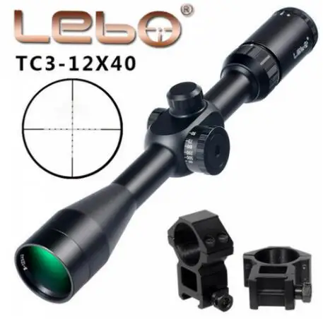 with Picatinny Rings LEBO TC 3-12X40SF Riflescope первая фокальная плоскость Боковая регулировка параллакса Mil-dot стеклянные гравированные винтовки - Цвет: with Picatinny Rings