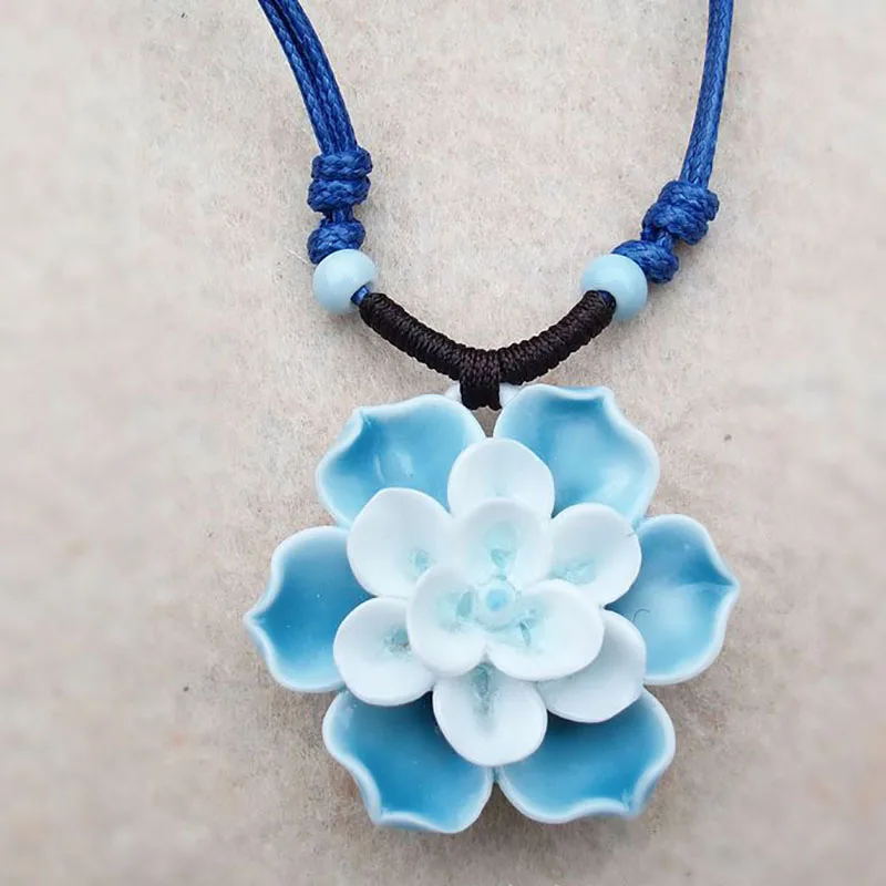 Керамическое длинное ожерелье с цветком лотоса для женщин цепочки свитера