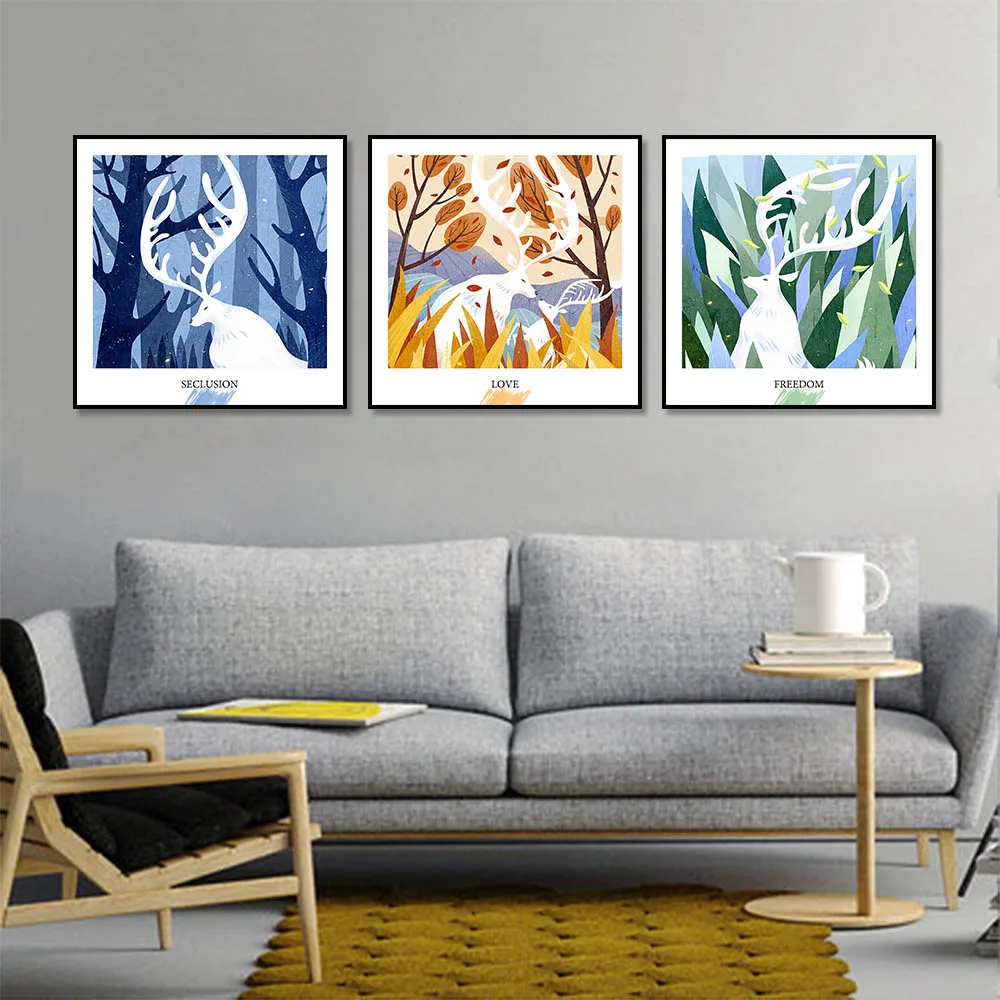 Animals Vintage Nordic Canvas painting animal Deer Elk Head canvas poster print for living room bedroom home decoration | Дом и сад