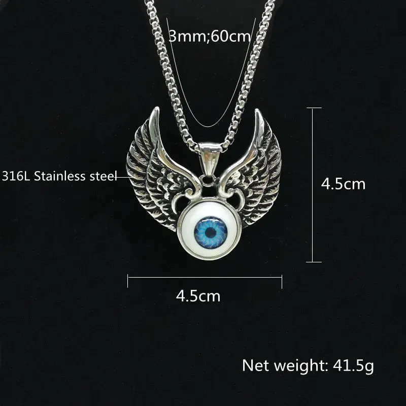 CARA Новый 316L нержавеющая сталь Винтаж серебряные крылья дьявол подвеска с шариком
