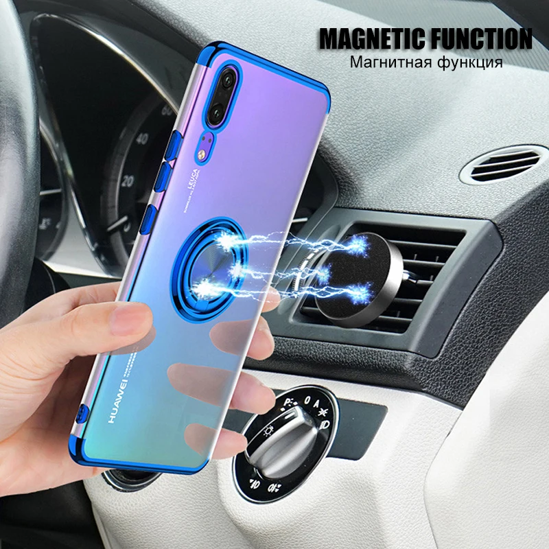 Автомобильный Магнитный силиконовый чехол с кольцом на палец для Huawei P30 P20 Pro Mate 20