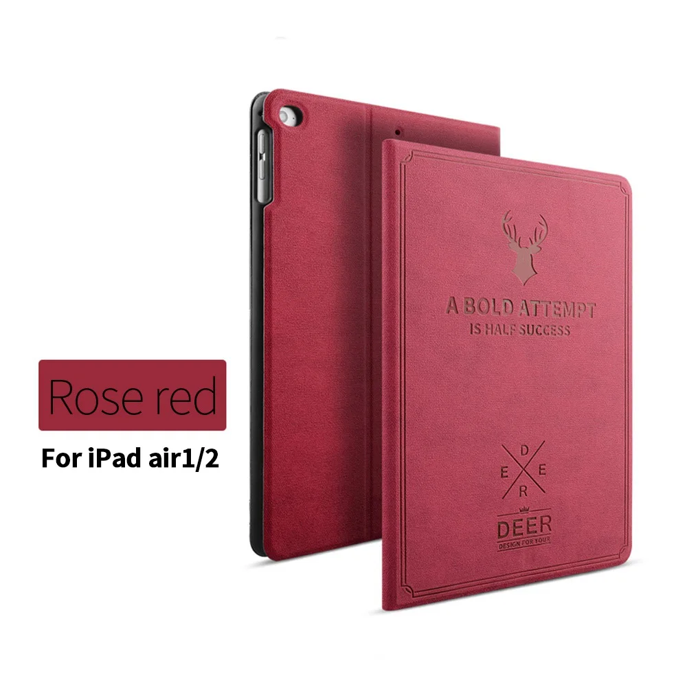 Caseier подставки в стиле ретро защитный чехол для IPad Air 1 2 чехол Роскошный PU Funda для Ipad Mini 1 2 3 Smart Sleep Coque Carcasa чехлы - Цвет: Rose Red