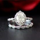 Набор колец с бриллиантовым муассанитом, винтажное обручальное кольцо и обручальное кольцо из твердого муассанита 14 к, белое золото 1,5 карат ct 6x8 мм, овальная огранка