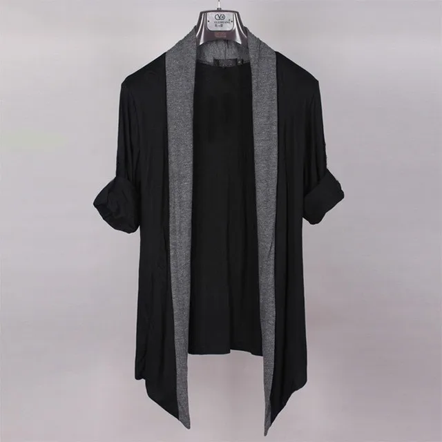 

Free shipping plus size male european version fat guy clothing 6xl 7xl long-sleeve no button cardigan thin black Sweaters