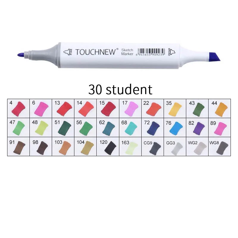 white 30 student Touchnew Набор цветных копировальных маркеров спиртовые ручки, маркеры для рисования товары для рукоделия кисть манга для рисования акриловый дизайнерский набор ручек для студентов - Цвет: white 30 student