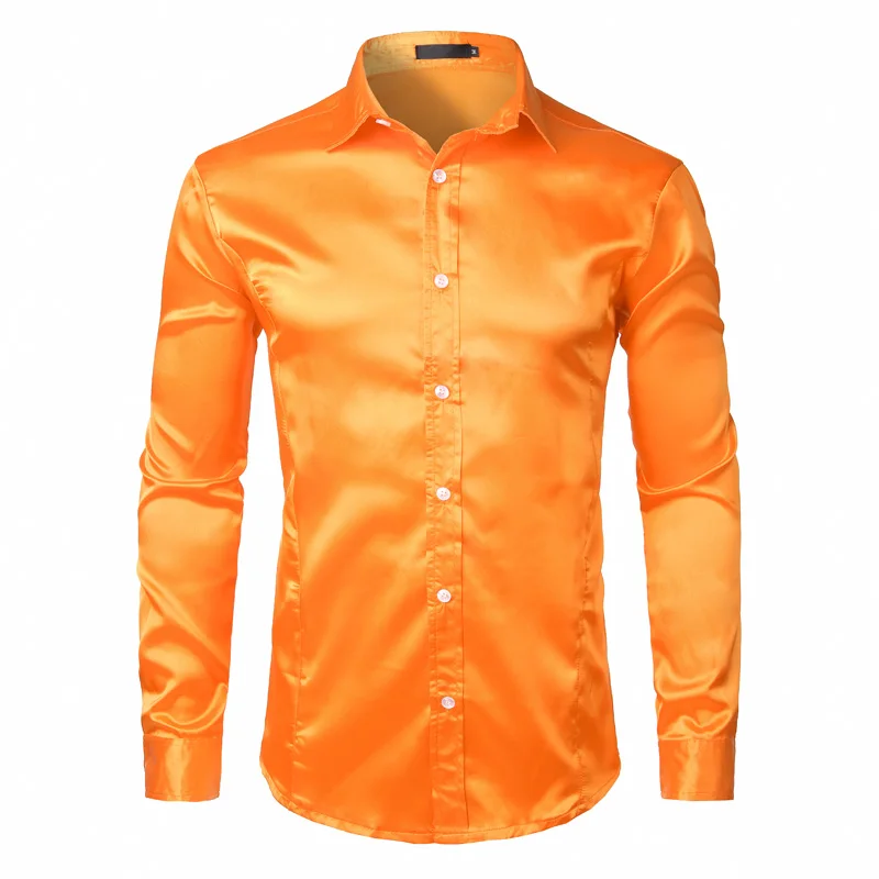 Новые мужские рубашки с длинным рукавом Chemise Homme, модный дизайн, Черная Мужская шелковая рубашка, облегающие рубашки под смокинг, брендовые рубашки Camisa Social - Цвет: Orange