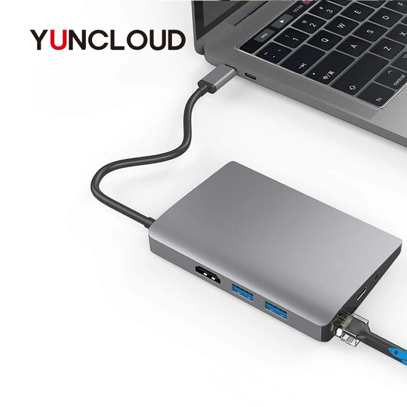 USB C концентратор 8-в-1 адаптер с гигабитным Ethernet Type источник питания HDMI выход SD и TF