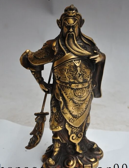 9 &quotКитайский Бронзовый Воин Голова Дракона Меч Стенд Гуань гун GuanYu Статуя Бога |