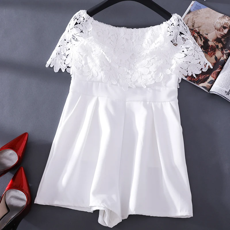 Комбинезоны с одним словом и кружевным воротником высокой талией широкими