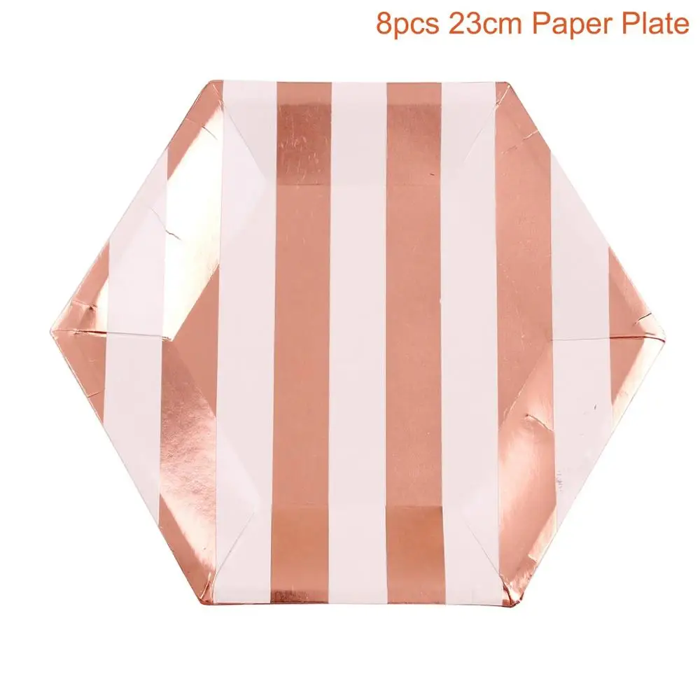8pcs 23cm Hexagon QIFU Роза Золотая бумага соломинки одноразовые бумажные тарелки чашки бумажный подарочный мешок коробки для попкорна День Рождения украшения для взрослых - Цвет: 8pcs 23cm Hexagon
