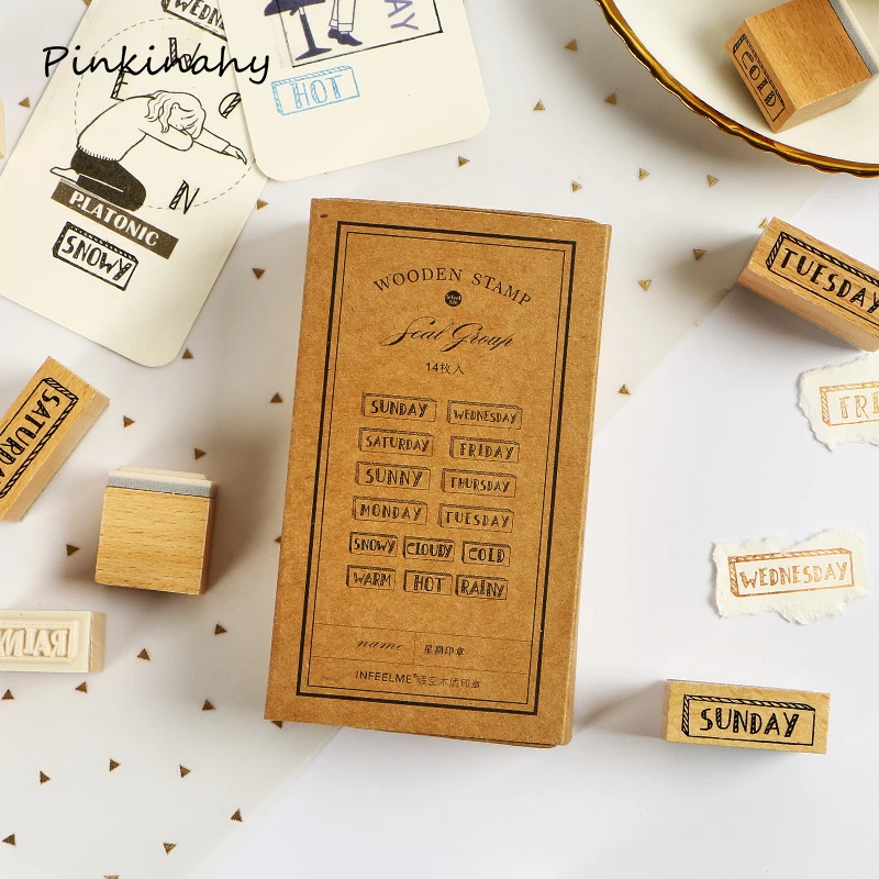 14 шт./упак. винтажный ежедневник неделя и погода штамп деревянные резиновые