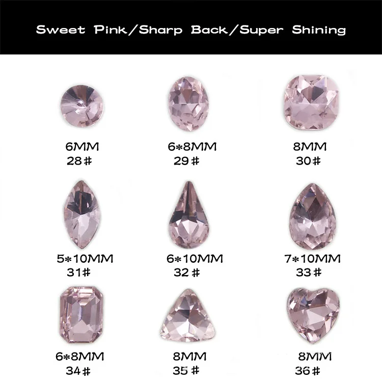 New 50pcs super shining sharp bottom sweet pink color top quality nail art glass rhinestone round/oval/square/drop/heart shape | Красота и