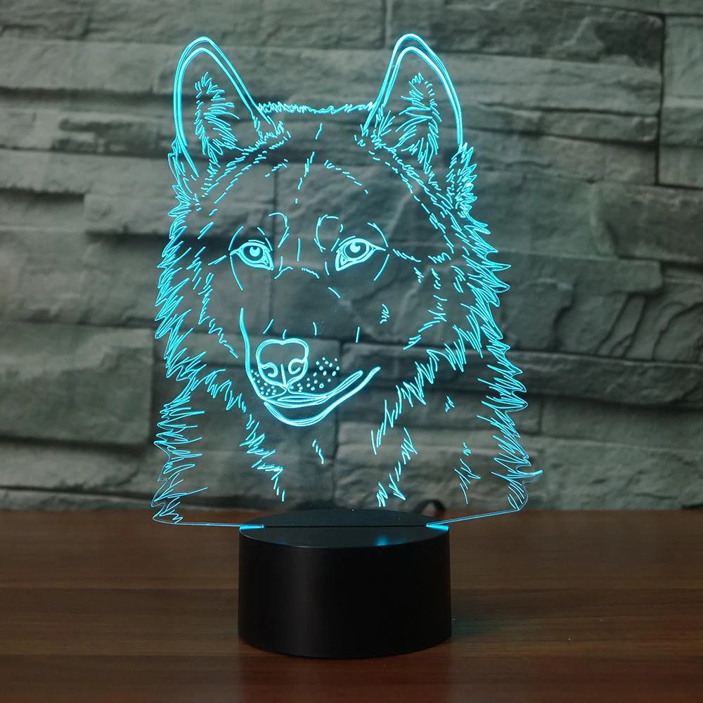 Волчья Голова 3D животное моделирование Настольный светильник светодиодный USB