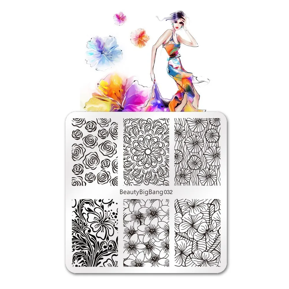 

Beautybigbang Nail Stamping Plate Rose Peach Blossoms Flower Chrysanthemums Image Stainless Steel Nail Art Stamping Plates