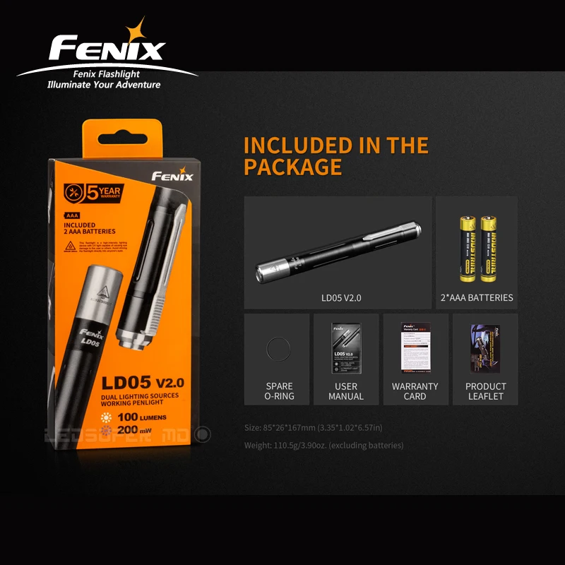 Рабочий Penlight Fenix LD05 V2.0 супер компактный фонарик двойные источники освещения для медицинских работников