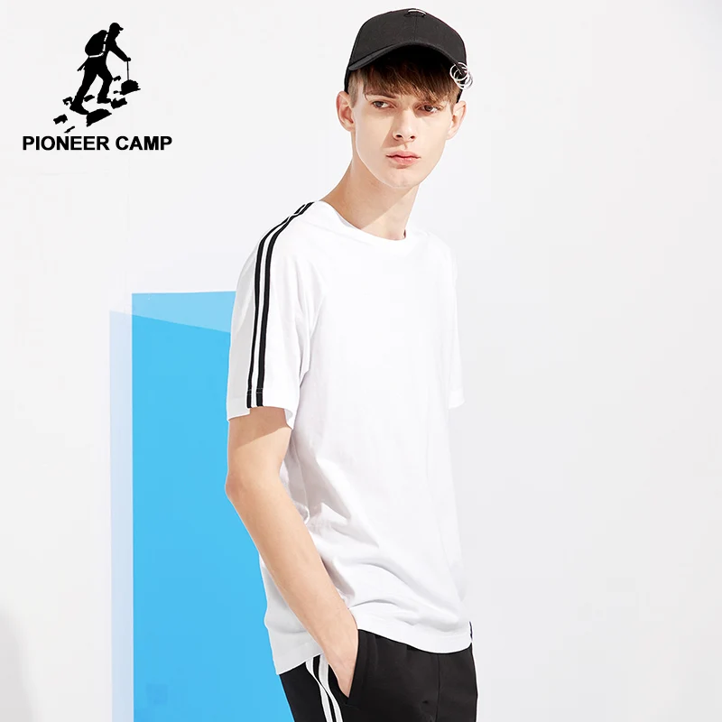 Мужская футболка Pioneer Camp брендовая с полосками на плечах высокое качество 100%