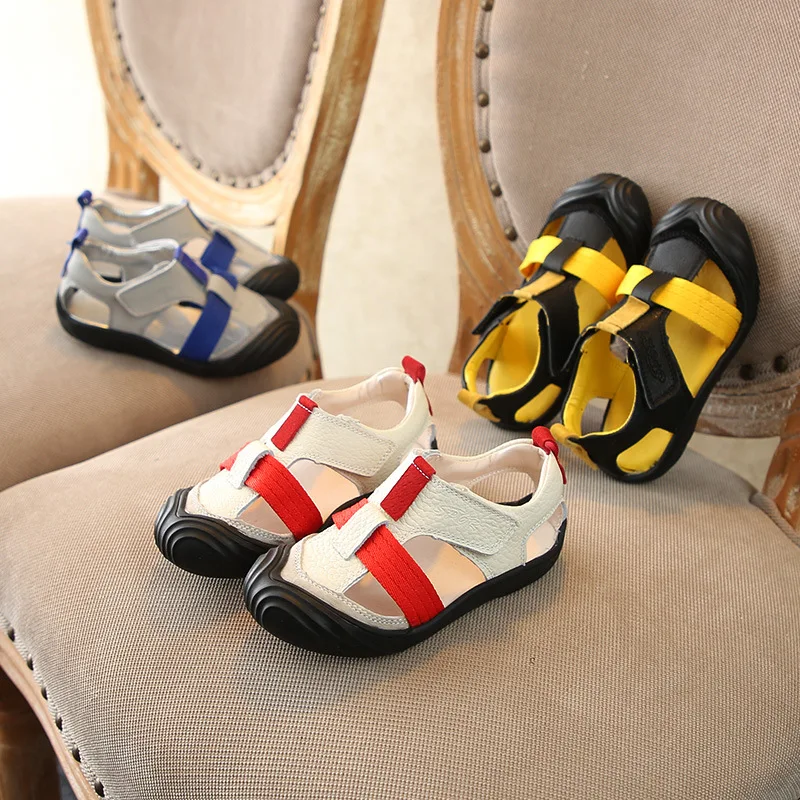 2019 г. летние сандалии из натуральной кожи с закрытым носком для мальчиков и