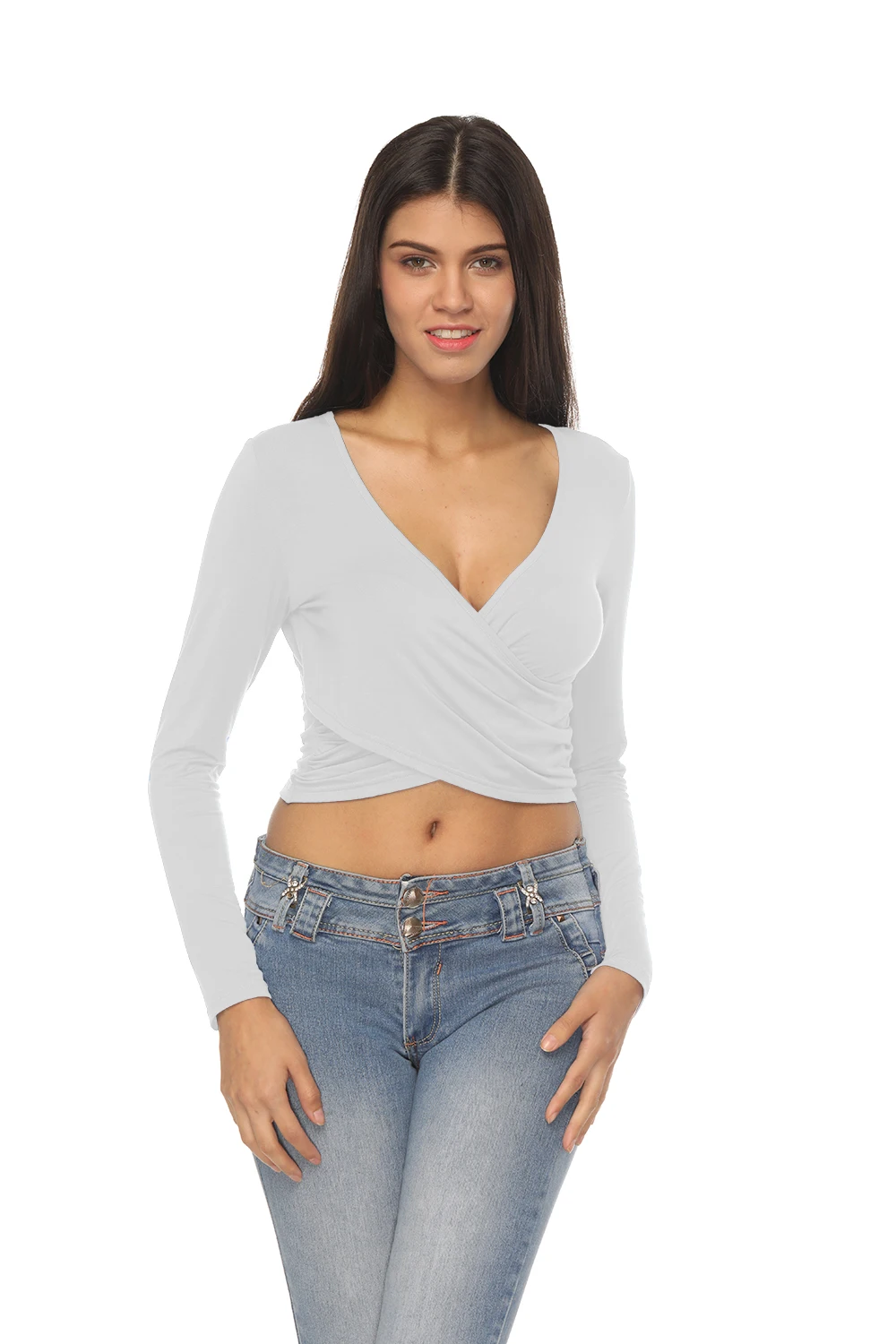 Футболка женская с длинным рукавом и треугольным вырезом | Женская одежда